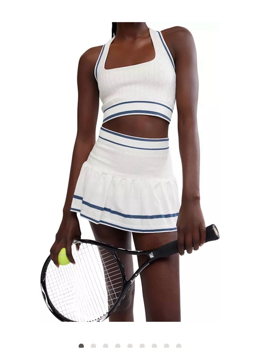 Free People- Matching Set - White Tennis Set with Green Stripe Accents